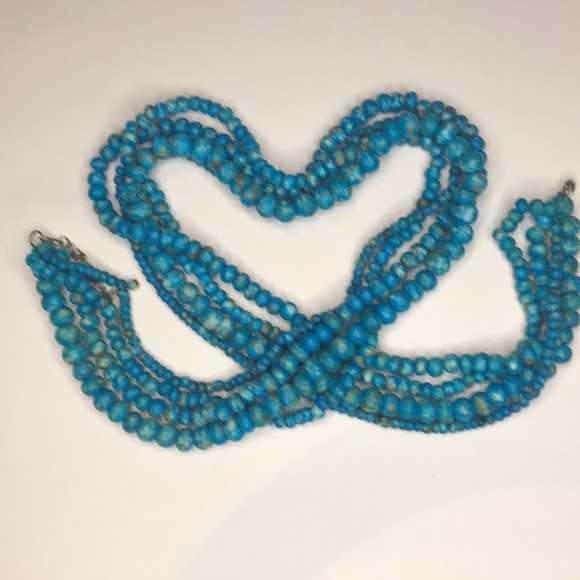 Turquoise 4 Strand Long Beaded Necklace 30” - Picture 2 of 7